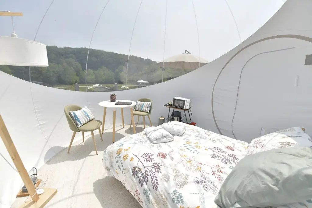 Le P'tit Monde du Morvan : chambre de la bulle face à la campagne