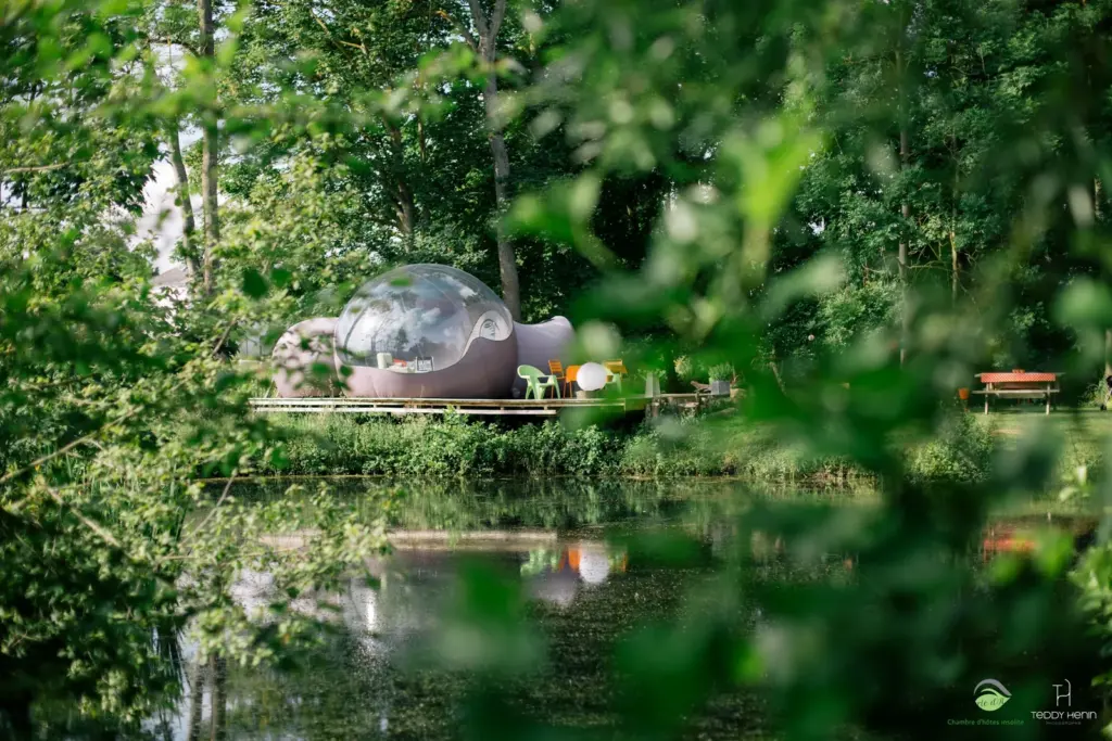 Les Aires en Scènes : bulle cachée dans la végétation au bord de l'eau